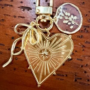 Gold Heart Keychain with Floral Charm